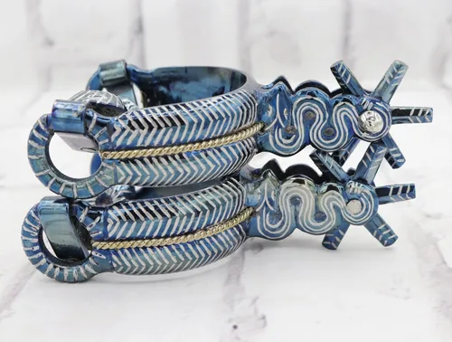 Vista 3 de M-Royal Saddles Espuelas Azul Molino Rayas Serpiente Espuela Charro Mexicano