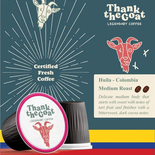 Vista 2 de Thank the Goat Gourmet - Cápsulas de café recién tostadas, tostado medio, compatibles con cafeteras Keurig 2.0 K-Cup, de Huila, Colombia, 24