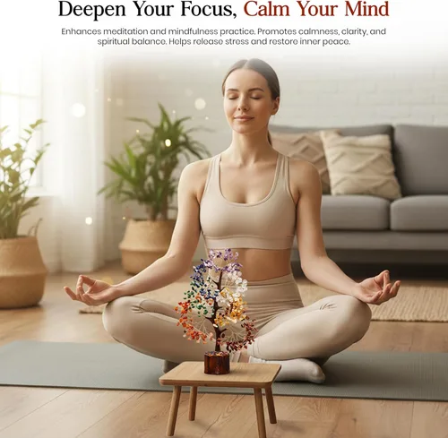 Vista 5 de Árbol de 7 chakras, árbol de la vida de cristal, árboles de Feng Shui, energía positiva, regalo de meditación, cristales y piedras, artículos