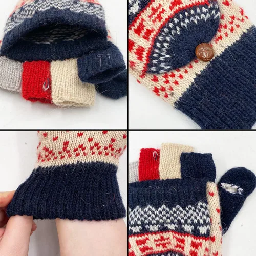 Vista 38 de Beurlike Guantes de invierno para mujer, de lana cálida, a prueba de viento, convertibles, sin dedos