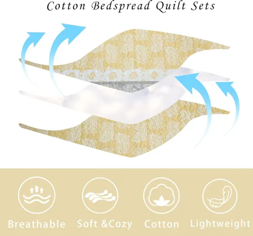 Vista 4 de Edredones Amarillos Tamaño Queen, Juego de Ropa de Cama de Algodón, Edredón Amarillo Gris Blanco, Ropa de Cama Rayada Tamaño Queen, Edredón de Lujo