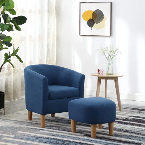 Vista 13 de DAZONE Silla Moderna de Mediados de Siglo, Silla de Acento Tipo Barril con Otomana, Juego Cómodo de Sillón con Reposapiés, Sillas Cómodas para Sala