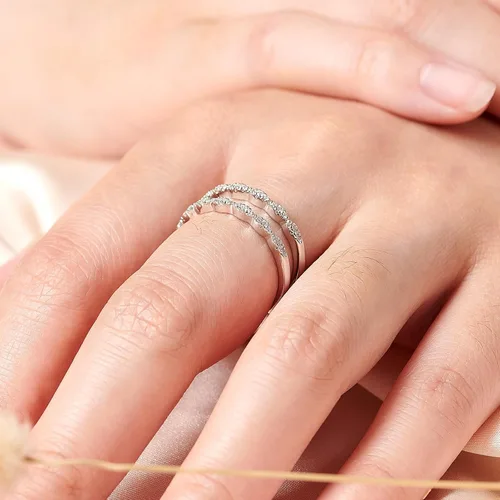 Vista 8 de Anillo de boda trenzado de circonita cúbica para mujer, anillo de compromiso apilable de plata de ley 925 blanca, talla 4-12