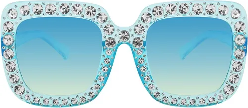 Vista 3 de MEETSUN Elton Square Rhinestone Sunglasses Oversized Bling for Women with Diamond Frames 70s Retro for Beach & Disco