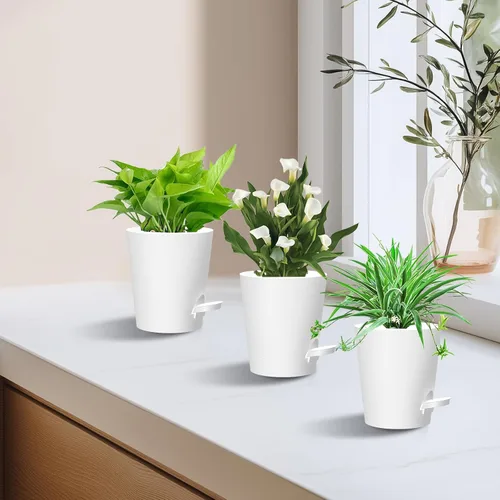 Vista 5 de Macetas de riego automático, macetas de 4 pulgadas con múltiples agujeros de drenaje de malla, macetas pequeñas para plantas y flores de jardín