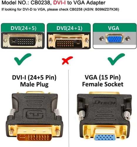 Vista 3 de DTech DVI macho a VGA hembra adaptador de alta velocidad DVI-I24+convertidor de 5 puertos para HDTV, plasma, DVD y proyector