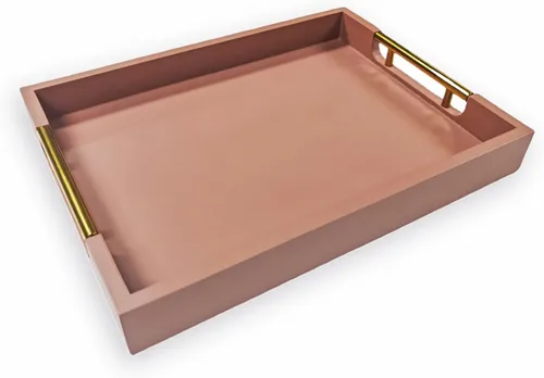 Vista 8 de Bandeja decorativa de madera para mesa auxiliar, bandeja de servicio con acabado mate de 16 pulgadas con asas para otomana, sala de estar, perfume