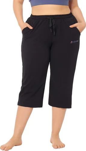 Vista 2 de ZERDOCEAN Pantalones cortos de yoga para mujer, talla grande, para interiores, con bolsillos y cordón