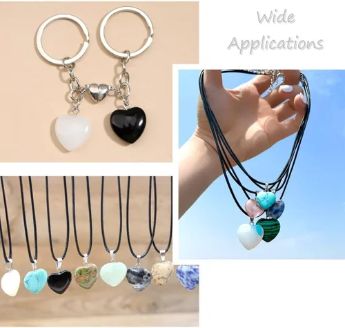 Vista 6 de FASHEWELRY 48 colgantes de piedra en forma de corazón, 12 estilos mezclados, naturales y sintéticos, dijes de cristal de chakra curativo para hacer