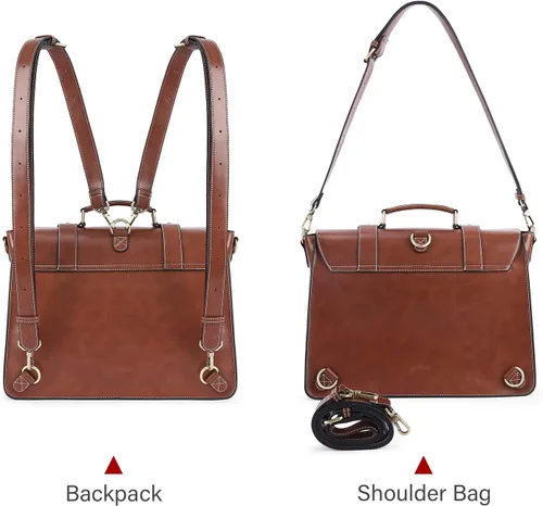 Vista 5 de ECOSUSI Mochila para mujer, maletín para computadora portátil, de cuero vegano, bolsas de trabajo para portátiles de 15.6 pulgadas, color café, 15,6