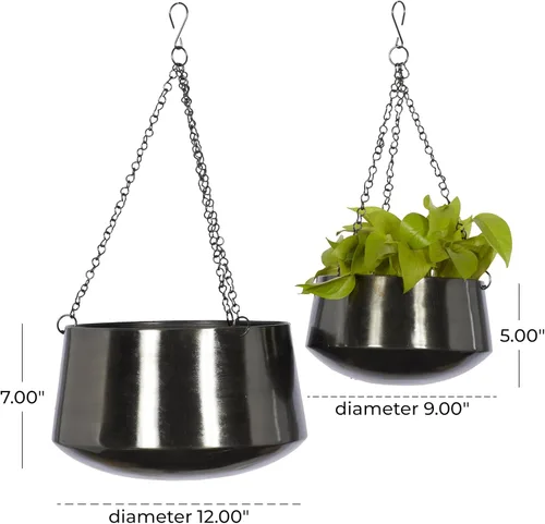 Vista 6 de Deco 79 Macetero de metal para interiores y exteriores, maceta colgante con cadena, juego de 2 colgadores de 5 pulgadas, 7 pulgadas de alto