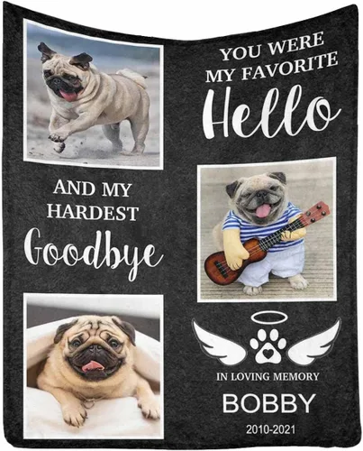 Vista 12 de InterestPrint Manta de perro personalizada en memoria amorosa de la pérdida con imágenes y nombre, regalo personalizado de recuerdo de condolencias