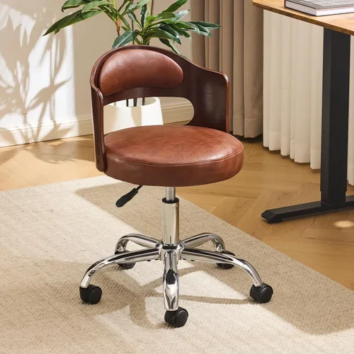 Vista 12 de VINGLI Silla de Escritorio de Oficina en Casa sin Brazos, Silla Giratoria Ajustable, de Doble Uso con/sin Ruedas, Pequeña Silla de Trabajo Curvada