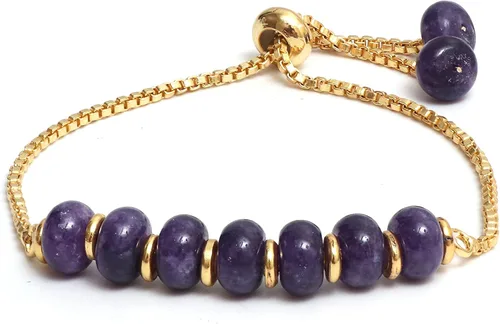 Vista 11 de Gempires - Pulsera de cuentas redondas naturales, chapada en oro amarillo de 14 quilates, joyería hecha a mano, pulseras ajustables para mujer