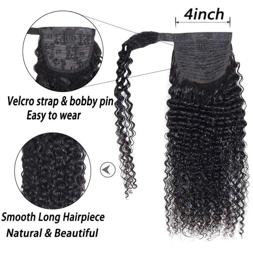 Vista 5 de Cola de Caballo de Cabello Humano Corto Rizado Crespo Envolvente con Clips Extensiones de Cola de Caballo de Pasta Mágica 120g/juego Pieza
