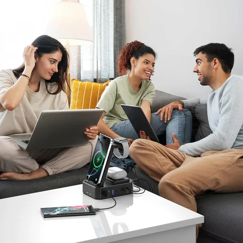 Vista 6 de Estación de carga de 300W para múltiples dispositivos Apple, cargador inalámbrico 10 en 1 para iPhone, soporte de carga rápida PD 65W USB C GaN III