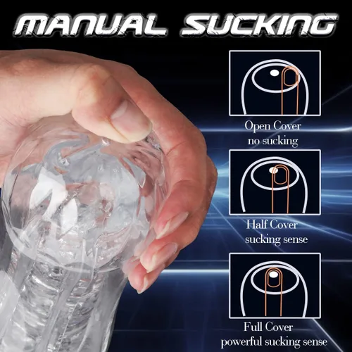 Vista 2 de Masturbadores masculinos de succión manual y extrusión, masturbador portátil transparente de bolsillo con textura de vagina, máquina de felación