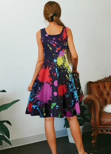 Vista 49 de uideazone - Vestido de mujer sin mangas cuello redondo de verano, para playa, casual, Midi línea A.