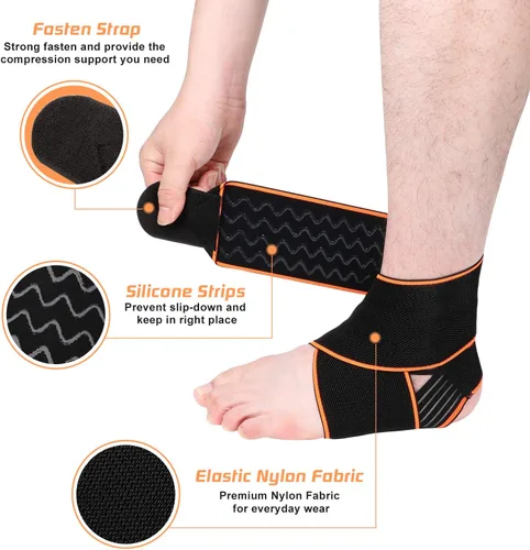 Vista 2 de 1 paquete de tobilleras ajustables para mujeres y hombres, soporte de tobillo para esguince, fascitis plantar, tendón de Aquiles, envoltura