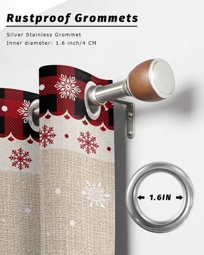 Vista 6 de Christmas Reindeer Outdoor Curtains for Patio Waterproof Drapery,Grommet Window Curtain Living Room,Bedroom,Doorway,Kitchen,Cafe,Porch,Cabana Drapes