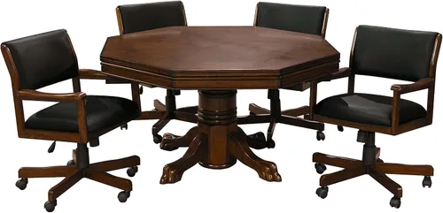Vista 3 de Juego combinado 3 en 1 y mesa de comedor con 4 sillas giratorias (castaño)