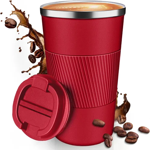 Vista 13 de Taza de Café de Viaje de 12 OZ, Taza de Café Aislada con Tapa a Prueba de Derrames y Fugas, Vaso Portátil de Acero Inoxidable Reutilizable para Agua