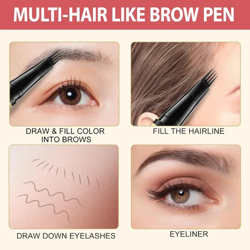 Vista 6 de LAVONE Lápiz de cejas 2 en 1 para mujer con lápiz de cejas microblading de 4 puntas y lápiz de cejas curvado y preciso, lápiz de cejas impermeable