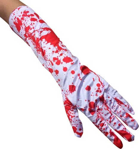 Vista 3 de NUOBESTY Guantes de terror novedosos para decoración de fiesta de Halloween, 1 par, Blanco y rojo