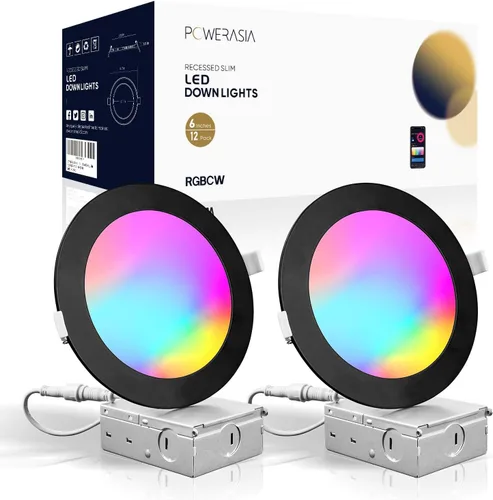 Vista 11 de 2 Pack de iluminación LED empotrable inteligente negra de 4 pulgadas, luces LED empotrables ultradelgadas de 4 pulgadas de 9 W, 850 lúmenes