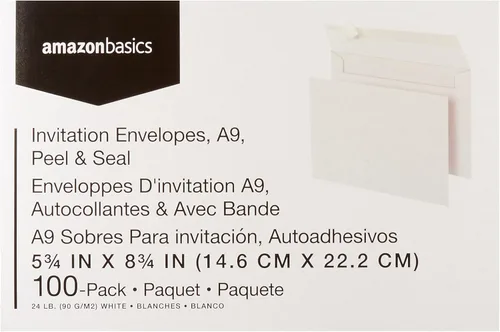Vista 6 de Amazon Basics Sobres de invitación en blanco A9 con cierre de despegar y sellar, 5-3/4 x 8-3/4 pulgadas, color blanco, paquete de 100