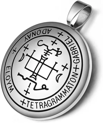 Vista 5 de Collar con colgante de Arcángel Gabriel con oración Keep Me Safe and Positive Ancient King of Salomon Sigil Medalla milagrosa para hombres
