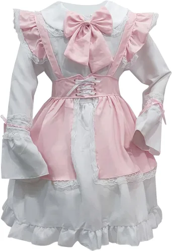 Vista 6 de Linda ropa de Lolita para mujer, disfraz de anime (rosa, XL)