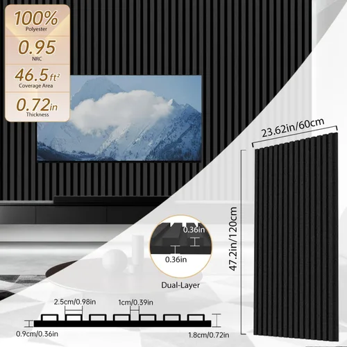Vista 2 de RITOLLO Paquete de 6 paneles de pared a prueba de sonido de dos capas engrosadas 47.2"x23.6"x0.72" Paneles acústicos de alta densidad