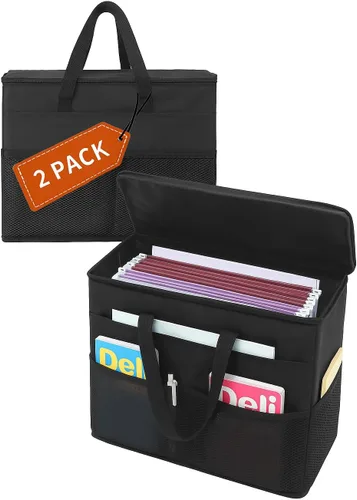Vista 8 de Qozary Paquete de 2 Cajas Organizadoras de Carpetas de Archivos - Bolsa Portátil para Archivos Colgantes con Tapas, Caja Organizadora de Archivos