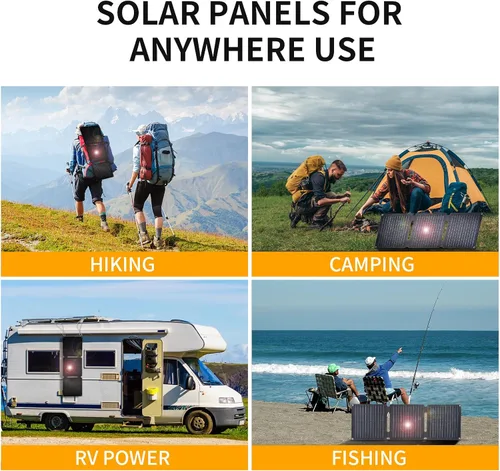 Vista 5 de Panel Solar Portátil de 30W, Cargador de Paneles Solares Plegables para Camping, Senderismo, Actividades al Aire Libre, Kit de Panel Solar