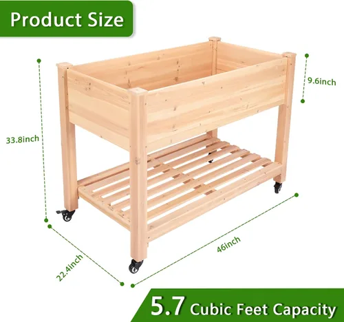 Vista 2 de Cama de jardín elevada con ruedas – Camas elevadas elevadas con almacenamiento, macetas de jardín de madera para regalo de jardinería para madre