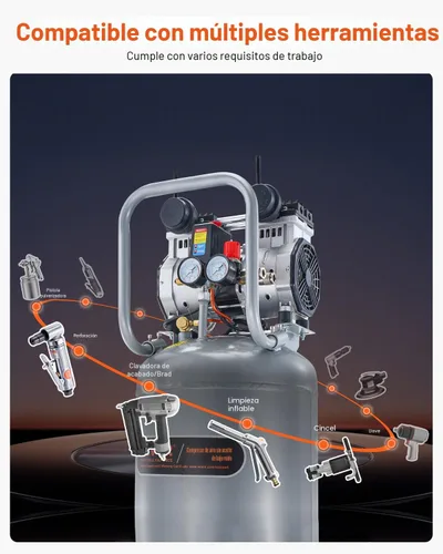 Vista 6 de VEVOR Compresor de aire de 13 galones, 2 HP, 4.6 SCFM a 90 PSI, tanque sin aceite, funcionamiento silencioso de 66 dB, ideal para inflar neumáticos