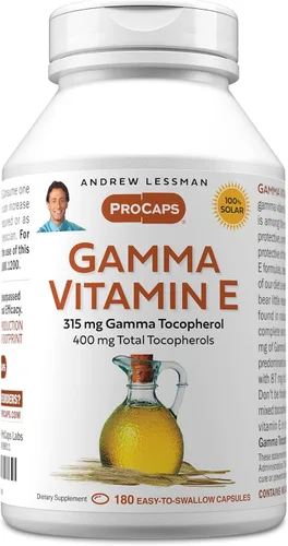 Vista 9 de ANDREW LESSMAN Vitamina E gamma 30 cápsulas blandas - 315 mg de tocoferol gamma, vitamina E protectora. Cuatro formas de tocoferoles naturales