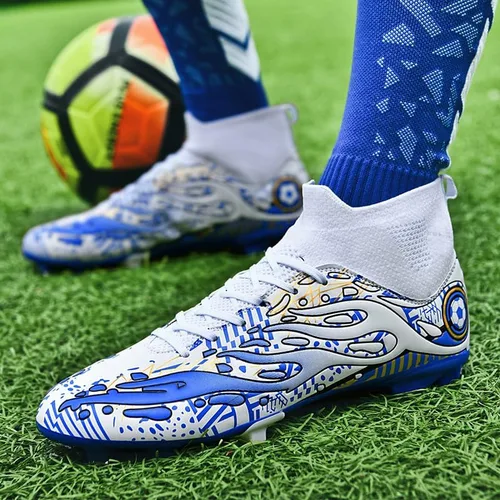 Vista 6 de Zapatos de fútbol para hombre con tacos de caña alta AG para exteriores, para césped atlético, profesional, para jóvenes, niños, tenis de fútbol