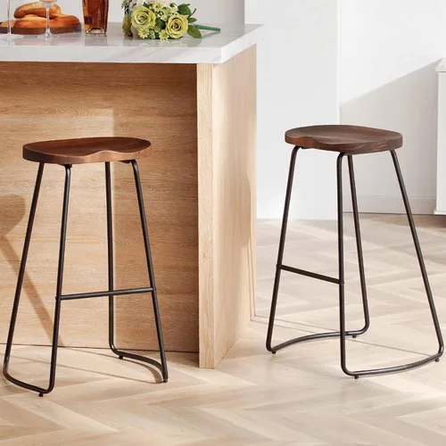 Vista 13 de HeuGah Juego de 2 taburetes de bar, taburetes de bar de 26" de altura de mostrador con pata de metal, taburetes de bar rústicos sin respaldo
