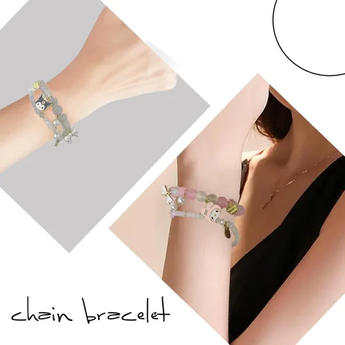 Vista 2 de Cinnamoroll - Pulsera de cuentas de cristal My Melody Sanrio, lindas pulseras de dibujos animados Kawaii elásticos para niñas y mujeres, graduación
