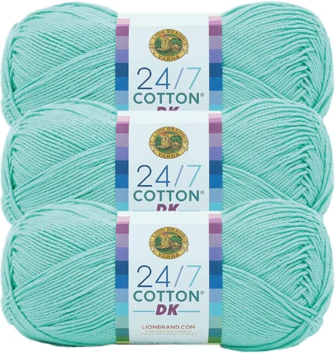 Vista 48 de Lion Brand Yarn Estampados DK de algodón 24/7, hilo para tejer, ganchillo y manualidades, azul, paquete de 1 Cotton Yarn for Knitting, Crochet