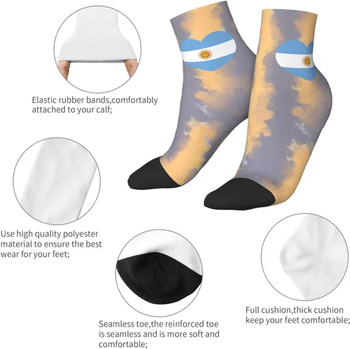 Vista 5 de Love Argentina Flag Argentinean Heart Ankle Socks Winter Low Cut Sports Warm Comfort Breathable Casual Socks For Mens And Womens