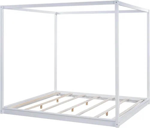 Vista 8 de Harper & Bright Designs Cama King con dosel de madera con 4 paneles de póster, marco de cama King con soporte de listones de madera maciza, cama