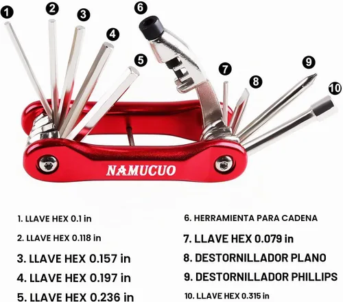 Vista 3 de YBEKI Kit de reparación de neumáticos de bicicleta con mini bomba de 210 PSI y multiherramienta 10 en 1 Incluye rompedor de cadena, parches sin