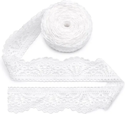 Vista 10 de SEMINI Cinta elástica de encaje de 1 pulgada de ancho para costura, manualidades, boda, fiesta, decoración, ropa (beige)