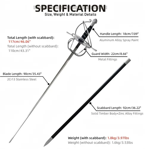Vista 2 de Maelle's Triumph Blade with Scabbard - Laser-Cut Stainless Steel 117cm/46.06" Total Length Aluminum Handle Decorative Collection Piece Hoja