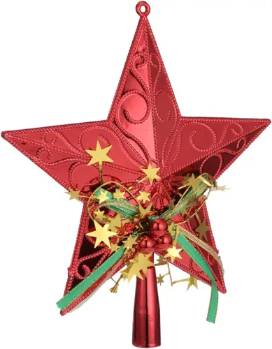 Vista 3 de Amosfun Decoración de estrella para árbol de Navidad de 7.9 in, decoración de árbol de Navidad con purpurina (rojo)