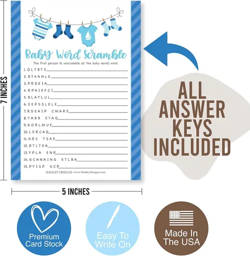 Vista 8 de Hadley Designs 25 palabras azules para baby shower, 25 juegos verdaderos o falsos, 25 juegos de animales para bebés, 25 juegos de rimas