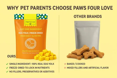 Vista 6 de Golosinas orgánicas de huevo liofilizadas para perros y gatos, 100% huevo de un solo ingrediente, sin granos, sin gluten, nutrición alta